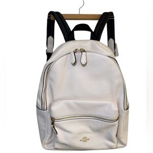 Coach Ivory Leather Backpack with Gold Zippers